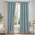 Teal Natural Linen Blackout Curtains 84 inch 2 Panels Set D946503