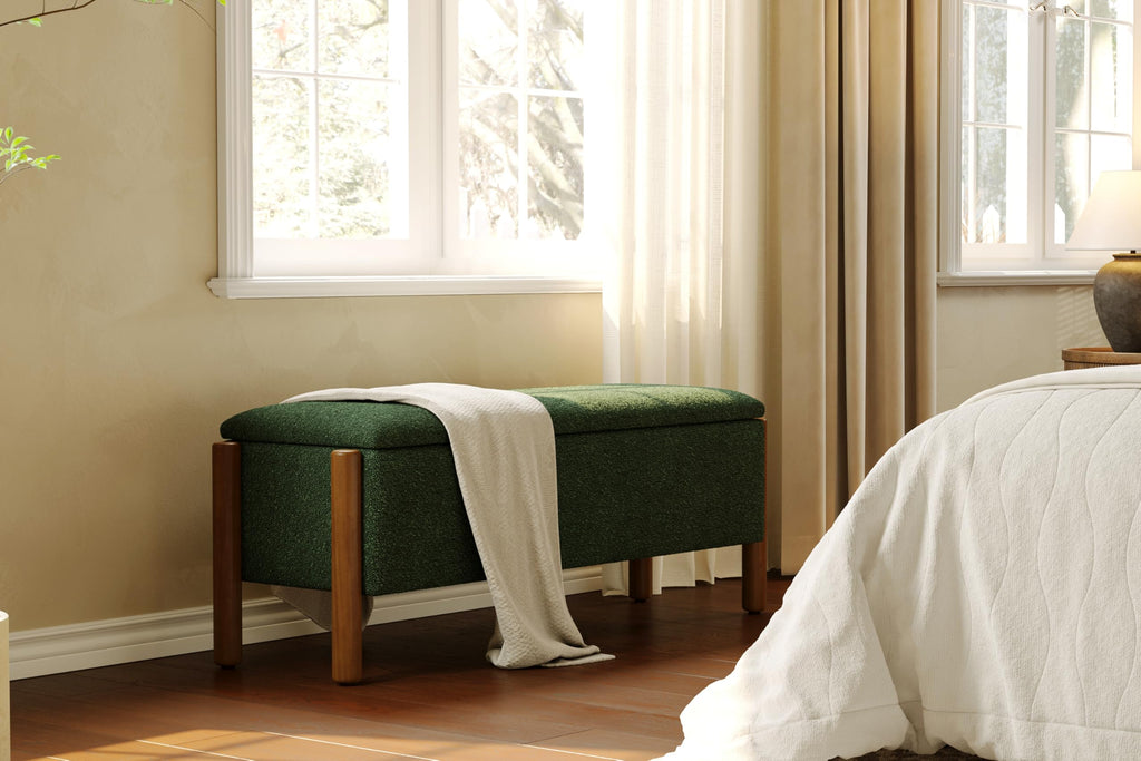 Green Fabric Upholstered Storage Bench P4037
