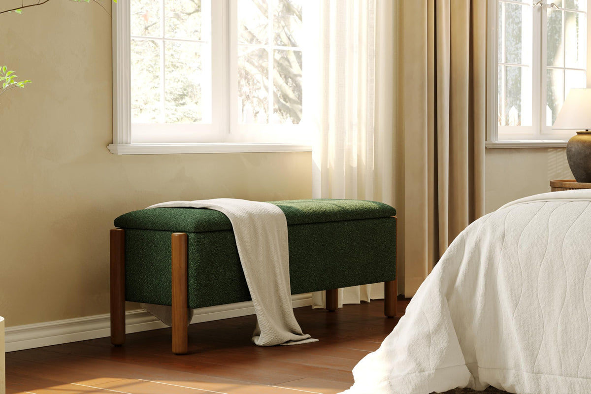 Green Fabric Upholstered Storage Bench P4037