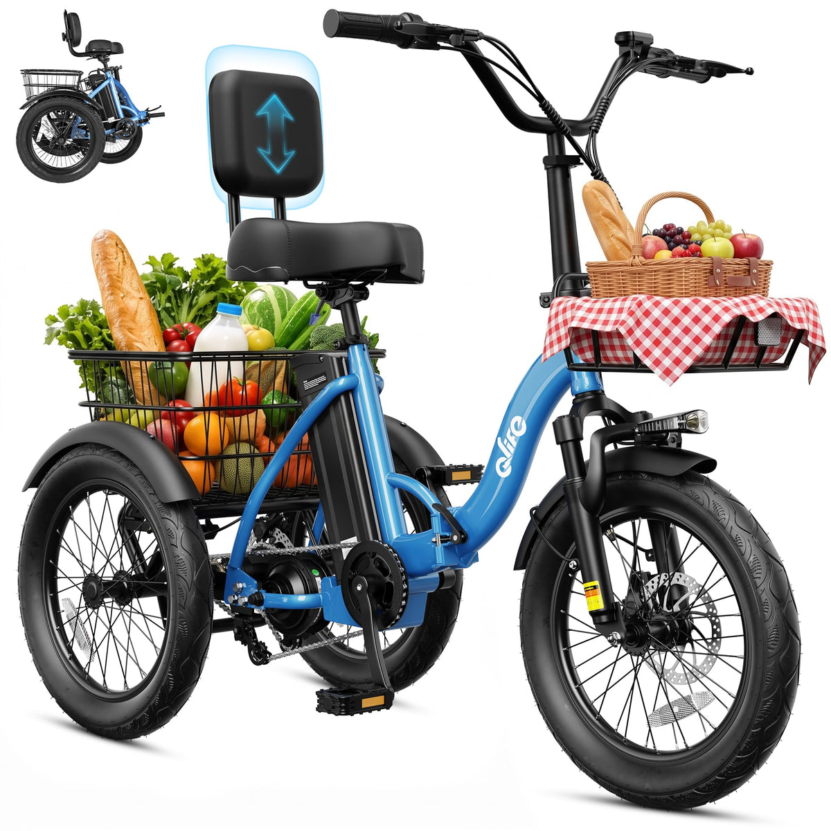 1200W Folding Electric Trike with Cargo Rack F561269