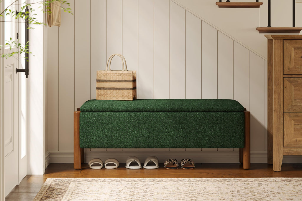 Green Fabric Upholstered Storage Bench P4037