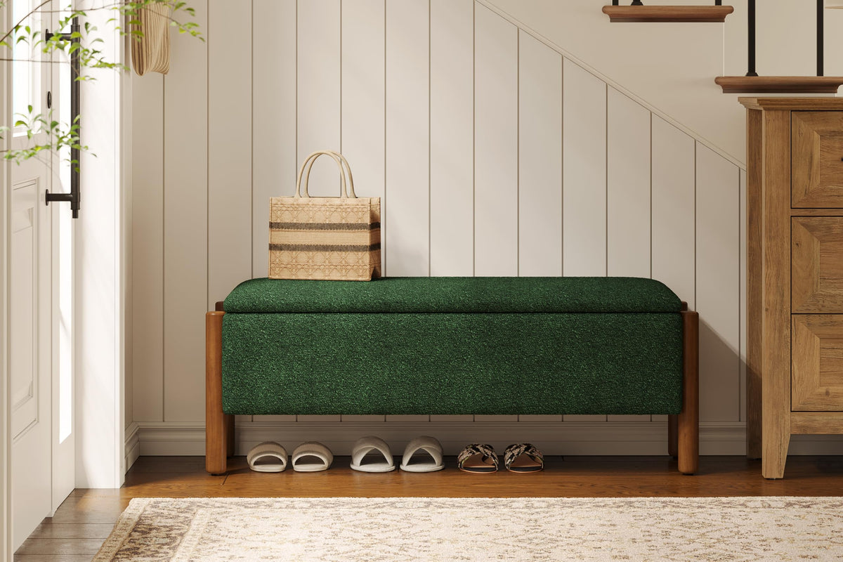 Green Fabric Upholstered Storage Bench P4037