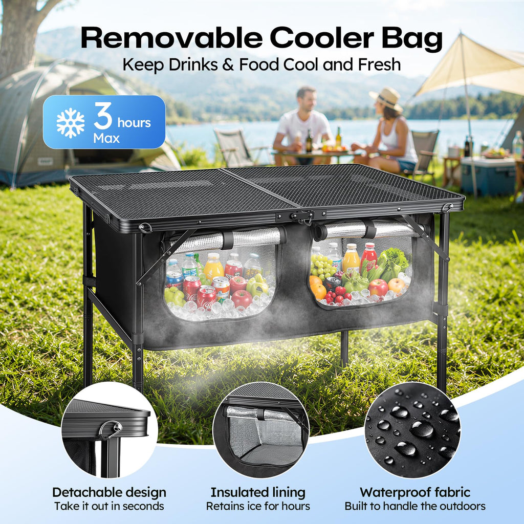 Folding Camping Table with Storage and Cooler Bag W9103