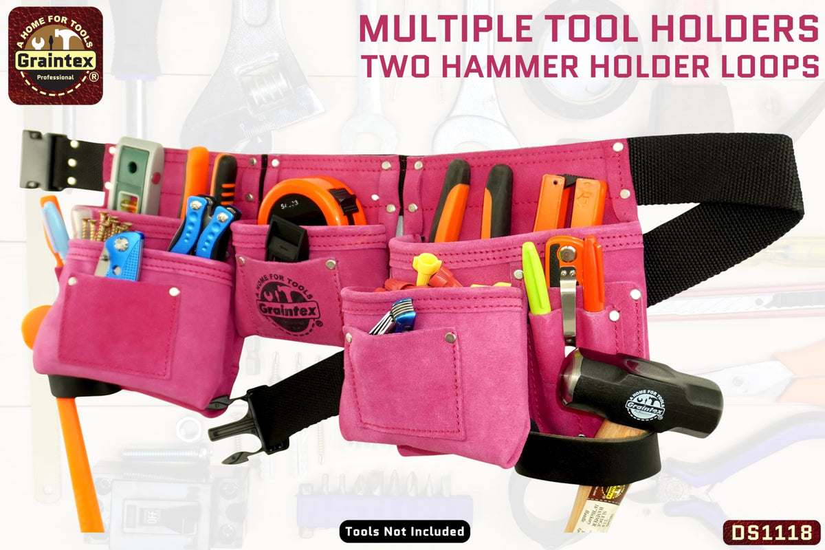 Pink 8 Pocket Suede Leather Tool Belt B600