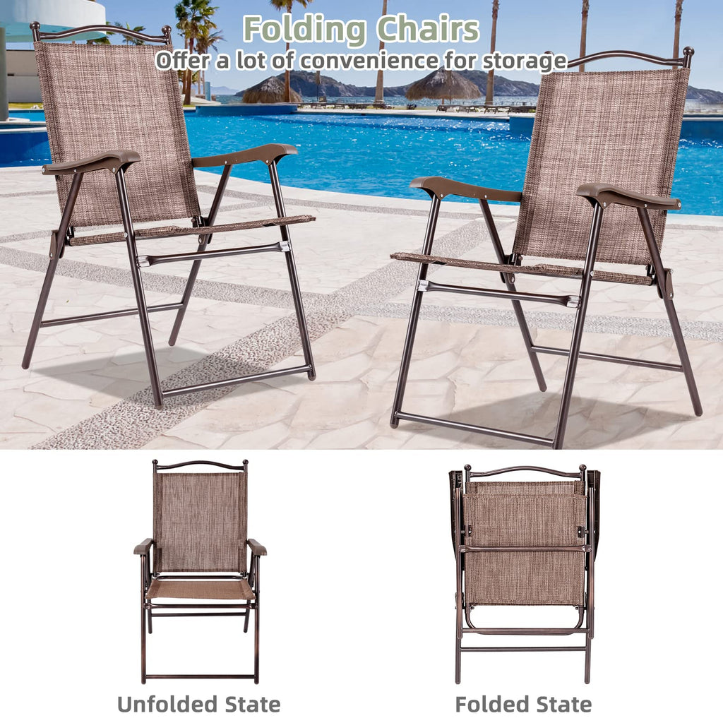 Set of 2 Brown Folding Patio Dining Chairs with Armrests D568