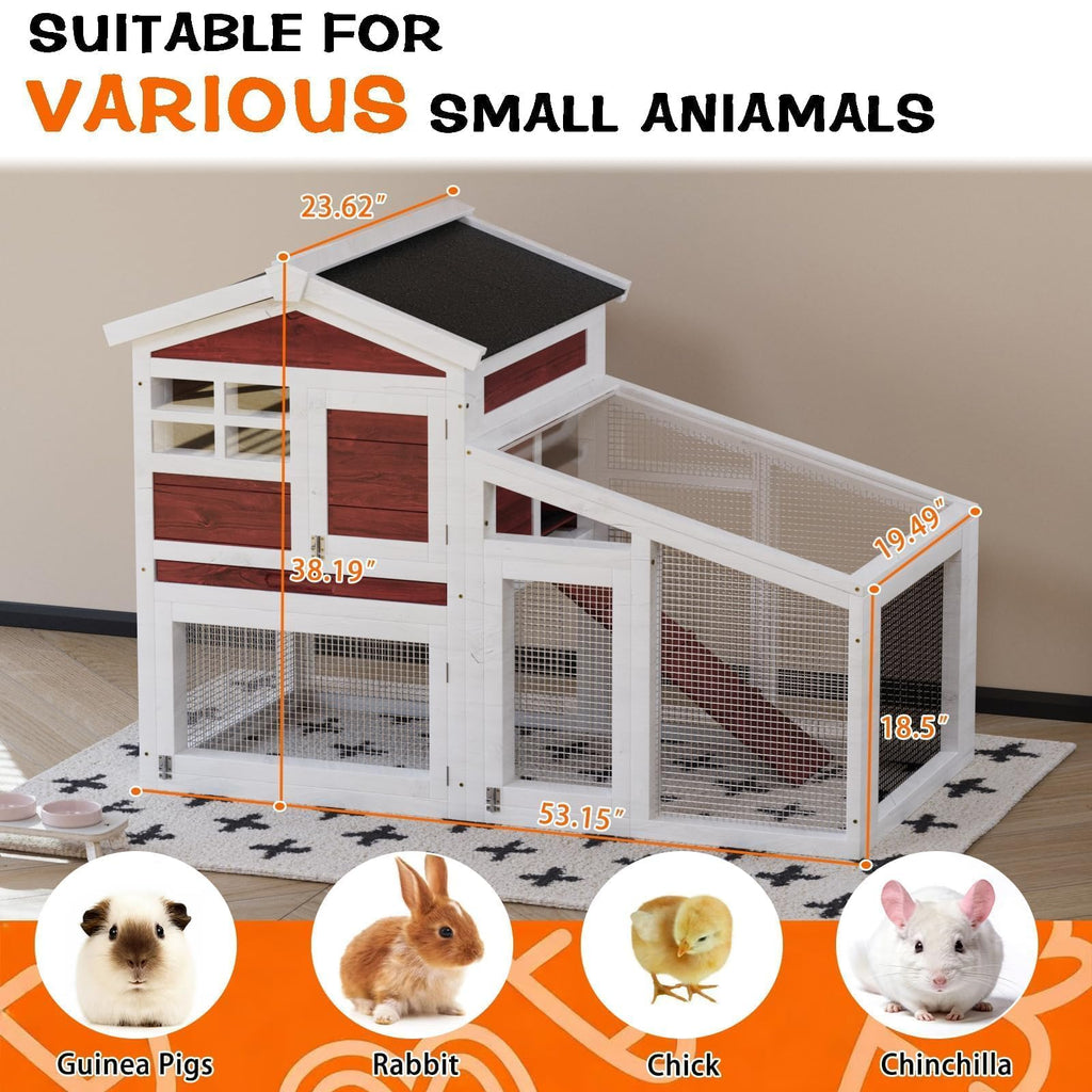 54" 2-Tier Wooden Rabbit Hutch with Run Z2013