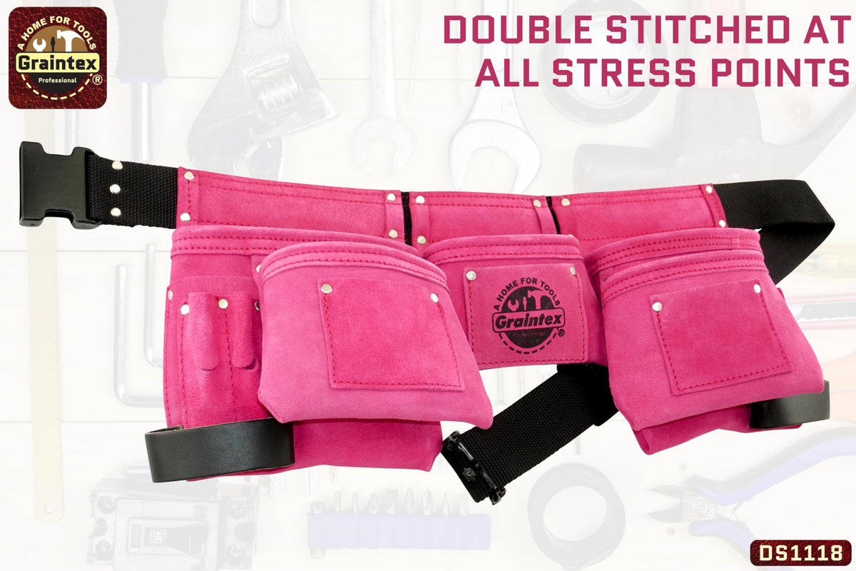 Pink 8 Pocket Suede Leather Tool Belt B600