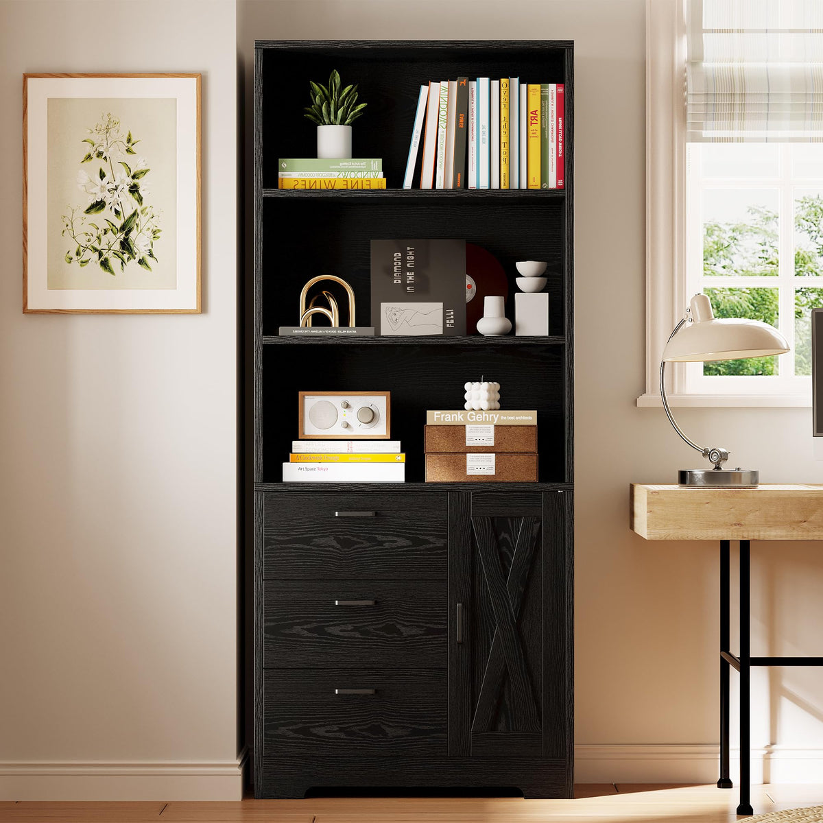 71 in Bookshelf with Doors and Drawers K91419