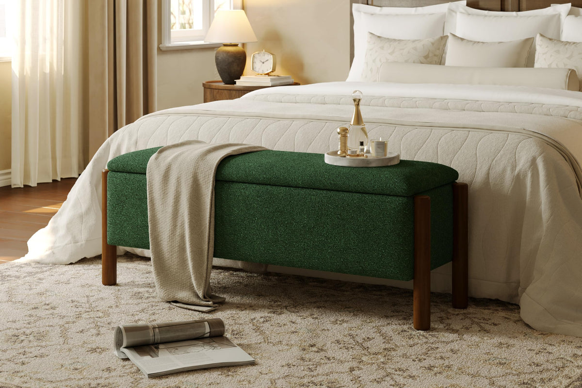 Green Fabric Upholstered Storage Bench P4037