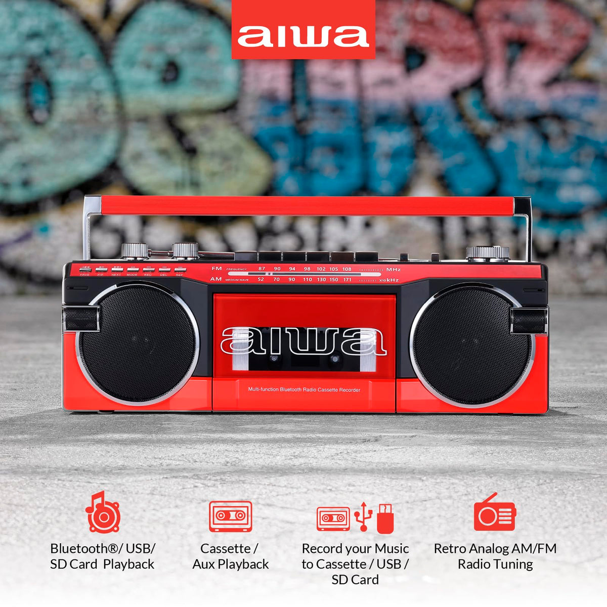 Portable Bluetooth Cassette Player & Recorder Boombox W96654