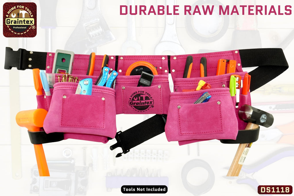 Pink 8 Pocket Suede Leather Tool Belt B600