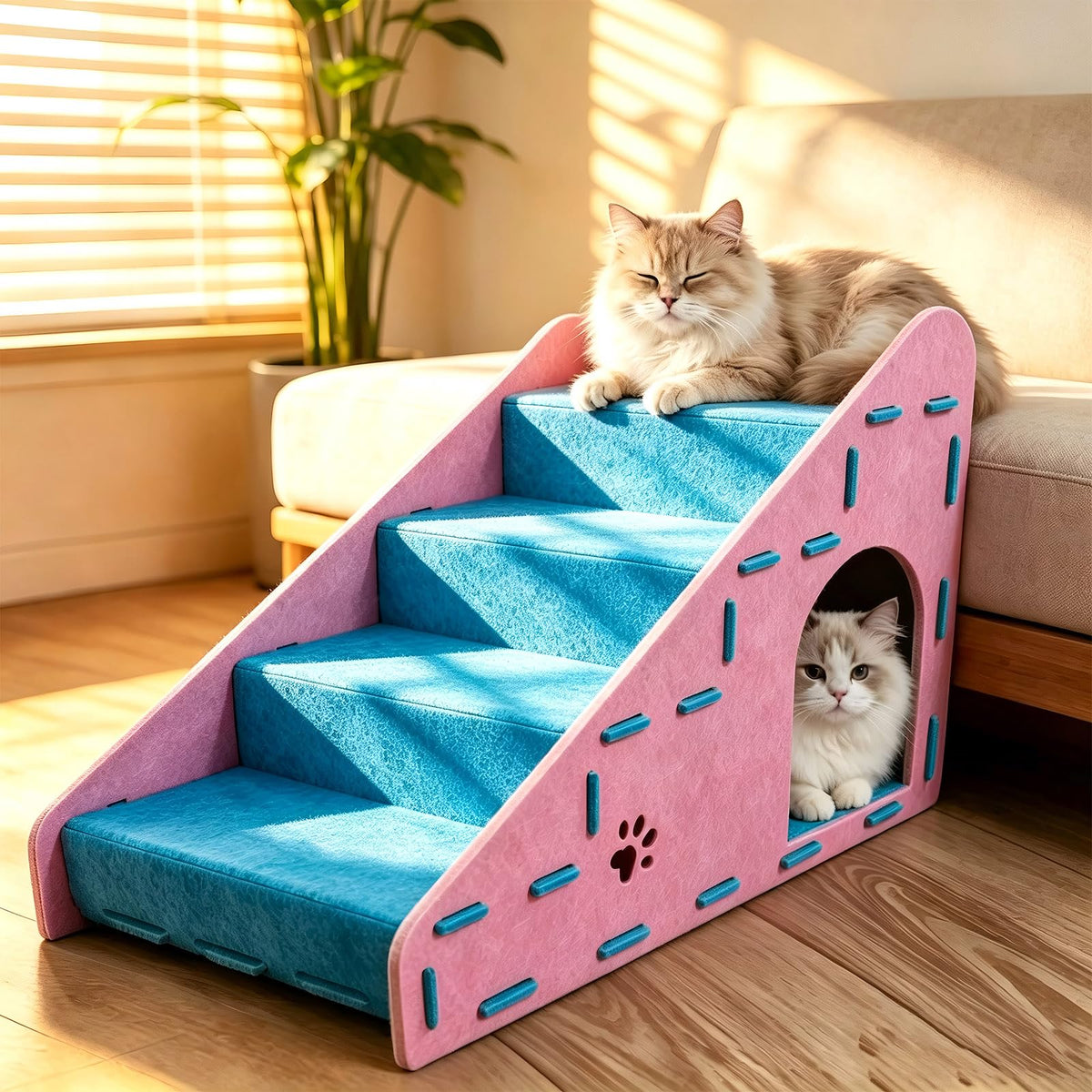 Felt 4-Step Foldable Pet Stairs N6091
