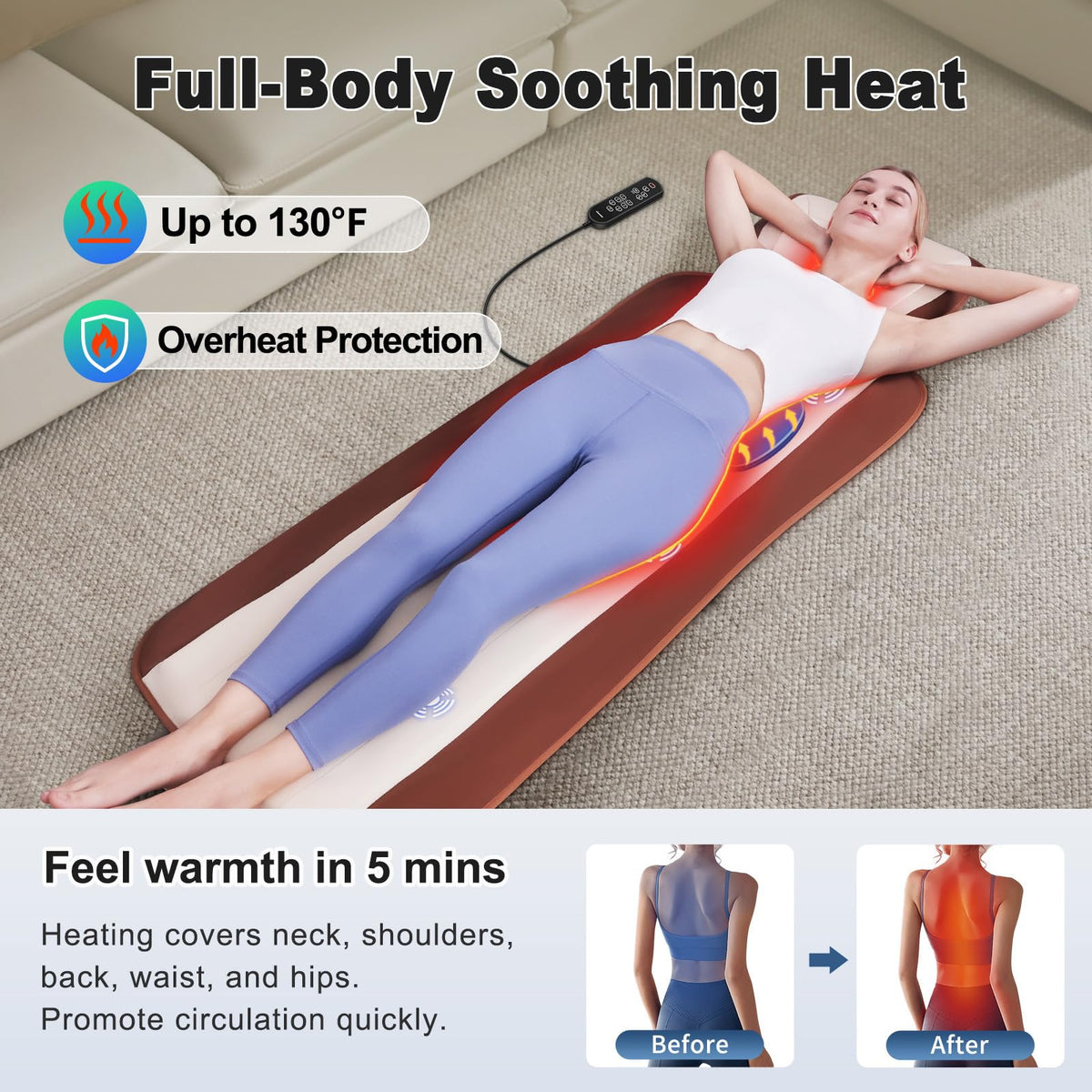 Vibration Massage Mat with Heat and Lumbar Support Y63548