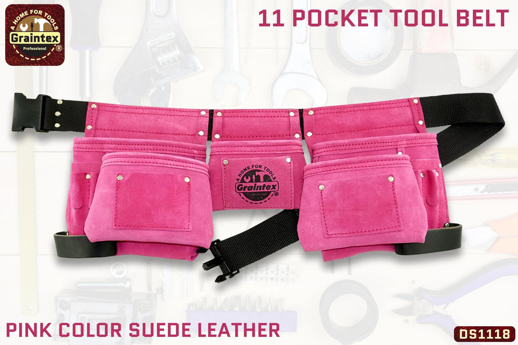 Pink 8 Pocket Suede Leather Tool Belt B600