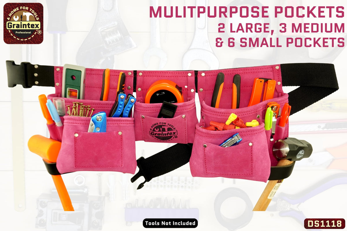 Pink 8 Pocket Suede Leather Tool Belt B600