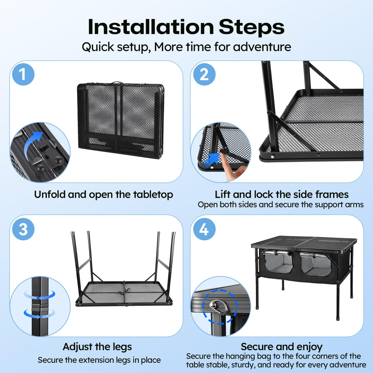Folding Camping Table with Storage and Cooler Bag W9103