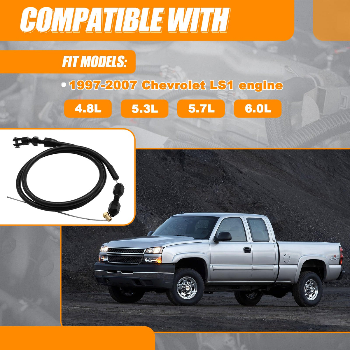 36-Inch LS Throttle Cable Stainless Steel Braided C35106