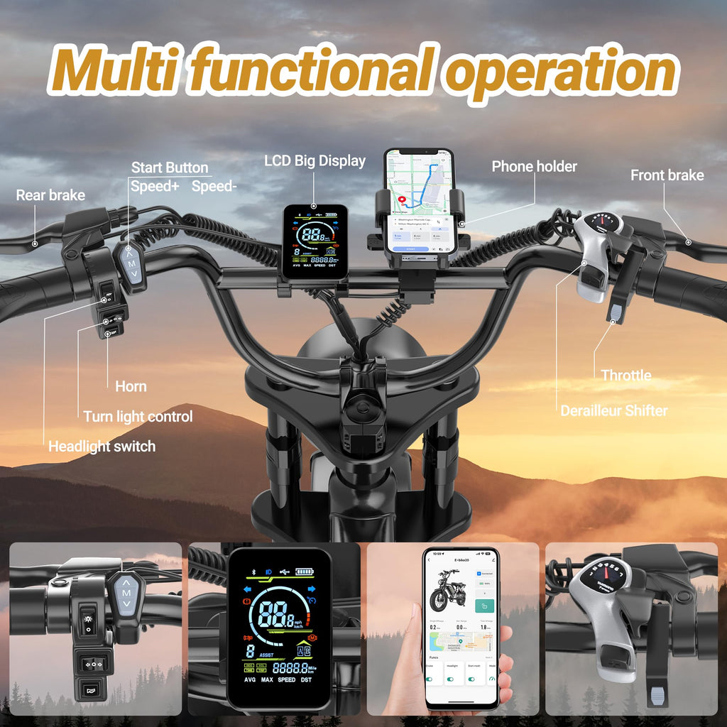 Full Suspension 1500w Motor 31MPH 40-70 Miles 48V 960Wh Removable Battery 20-Inch Fat Tires Electric ebike S617
