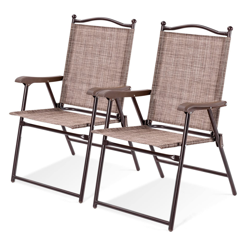 Set of 2 Brown Folding Patio Dining Chairs with Armrests D568