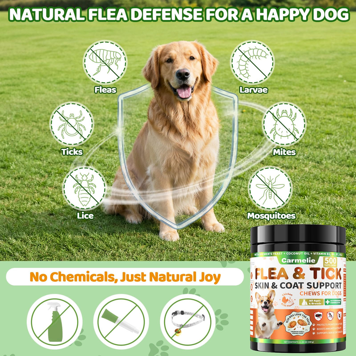 Flea and Tick Prevention for Dogs Chewables with Multivitamins, 500ct J797