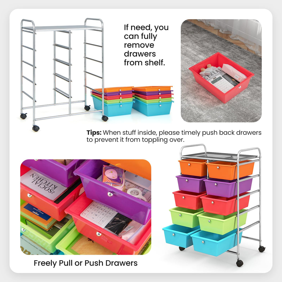 10 Drawer Rolling Storage Cart with Metal Frame S6120