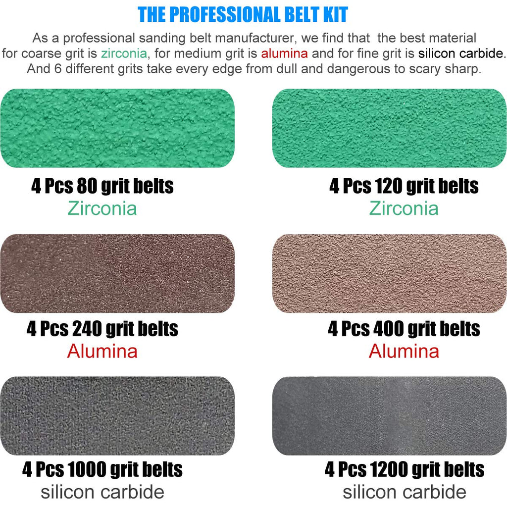 24 Pack 1/2" x 10" Replacement Knife Sharpener Sander Belt Kit 80/120/240/400/1000/1200 Grits Q76675