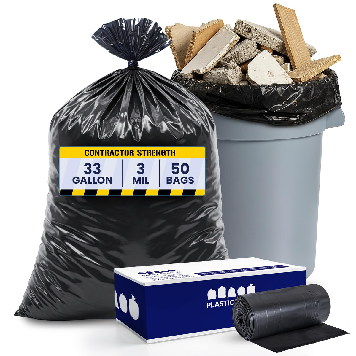 33 Gallon 3.0 Mil Black Heavy Duty Trash Bags 50 Count Z5708