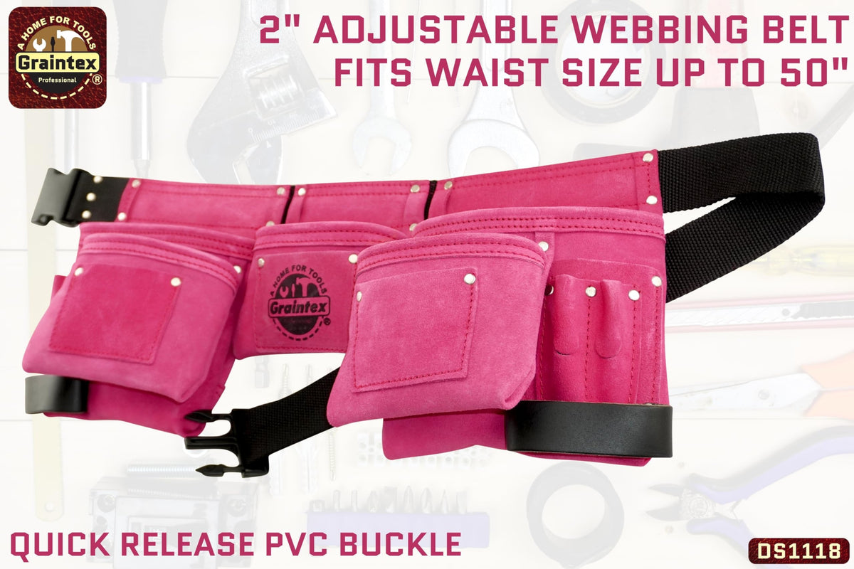 Pink 8 Pocket Suede Leather Tool Belt B600