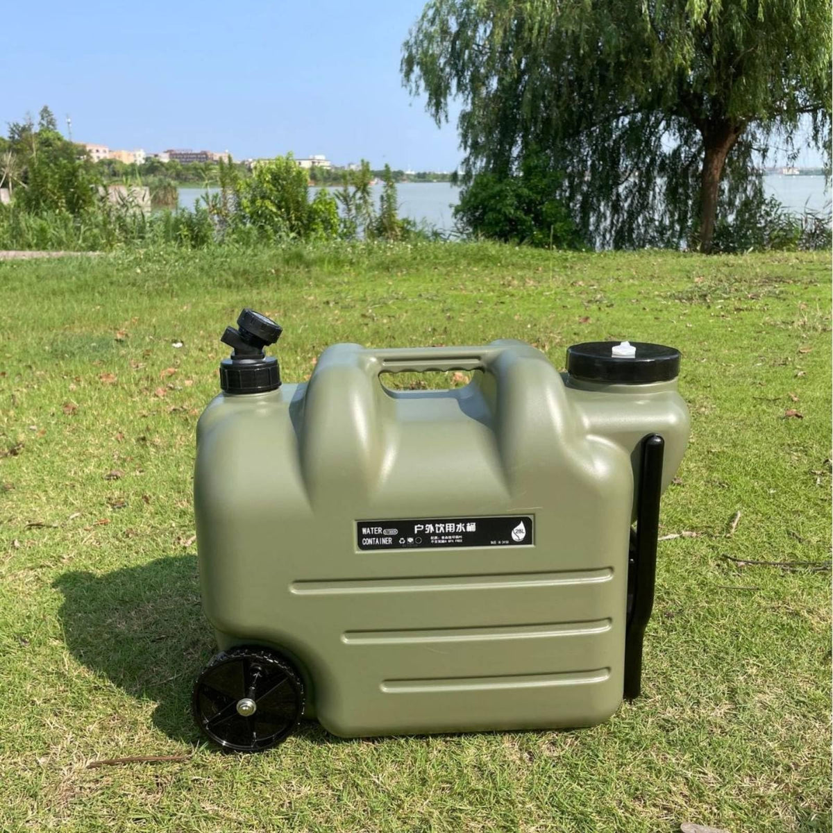 Portable Water Container with Faucet, Wheels, Black O855