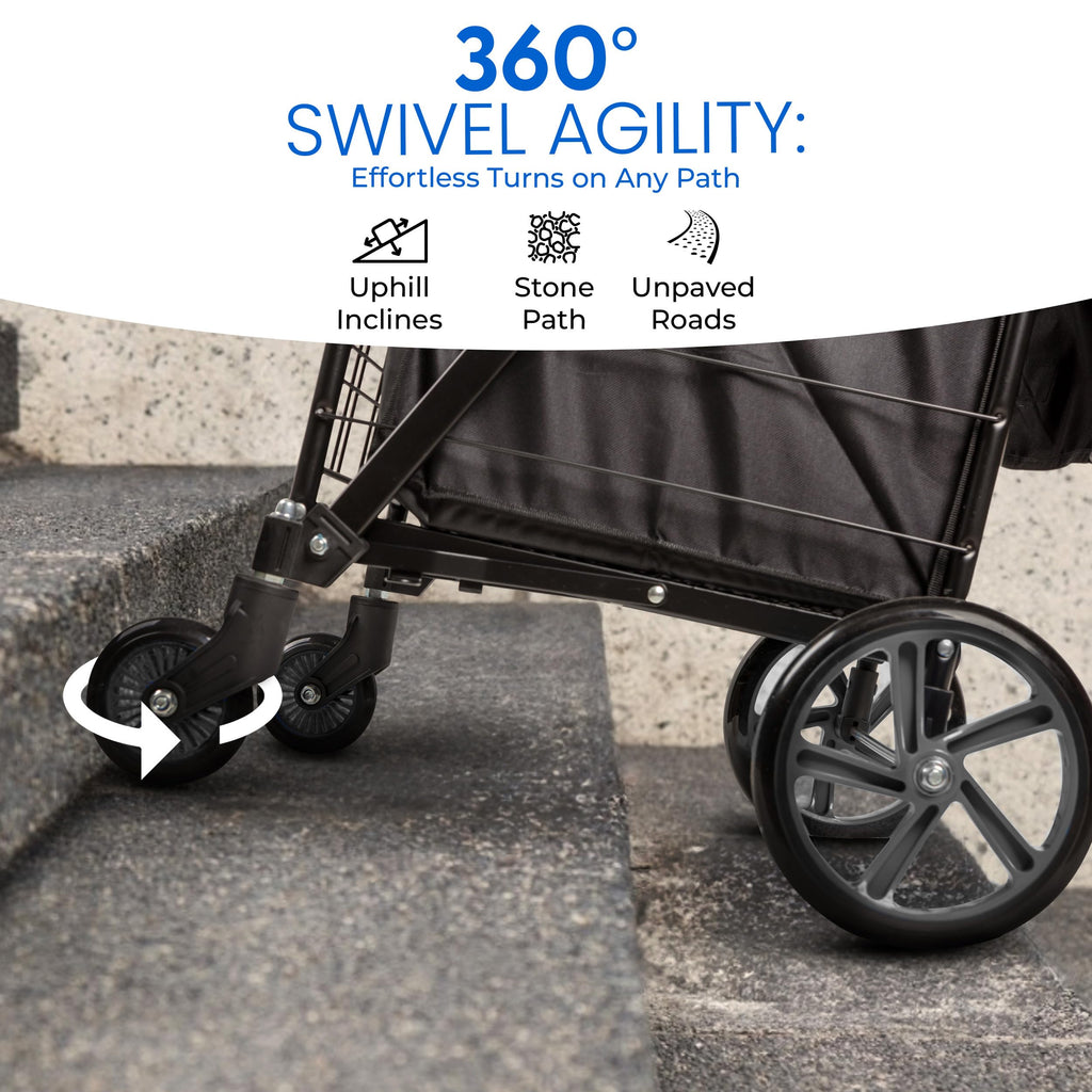 Large Folding Utility Shopping Cart with Removable Liner, 110 lb Capacity, Black H228