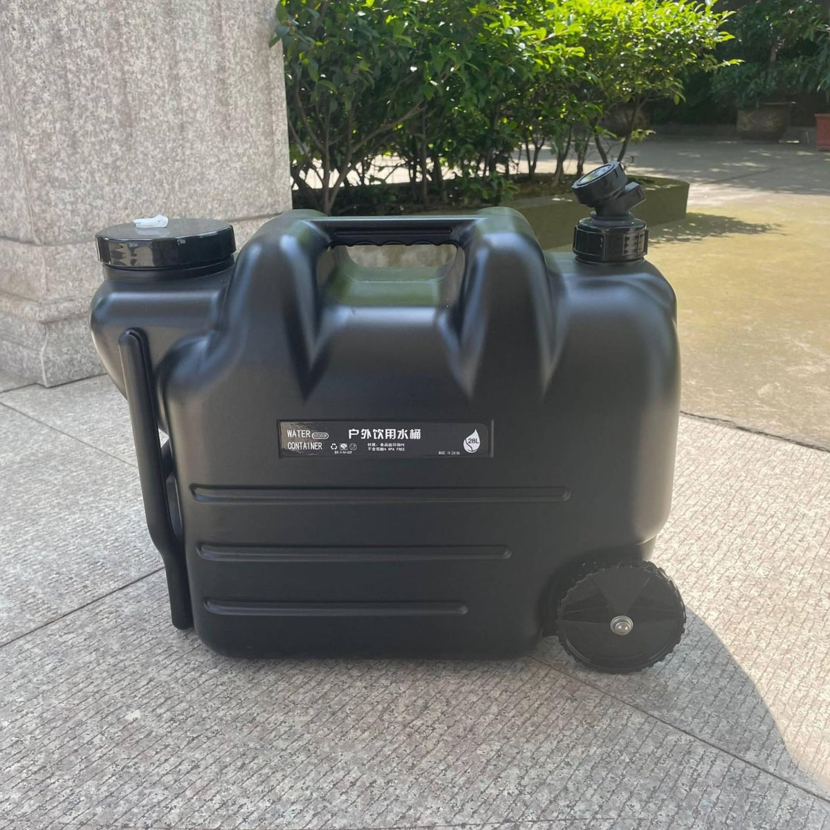 Portable Water Container with Faucet, Wheels, Black O855