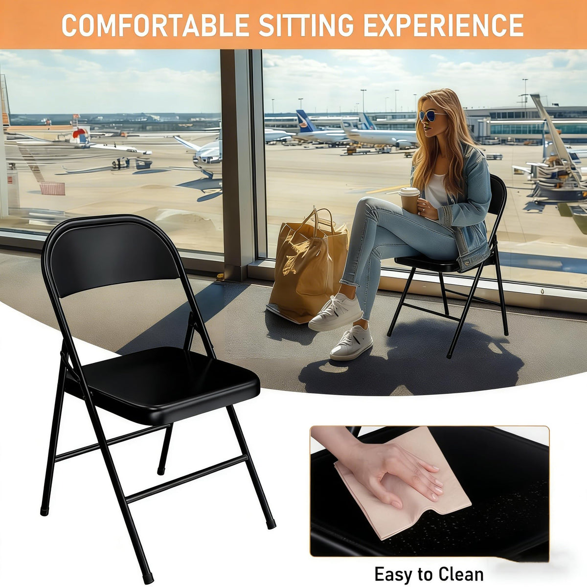Black Heavy Duty Metal Folding Chairs 10 Pack I86650
