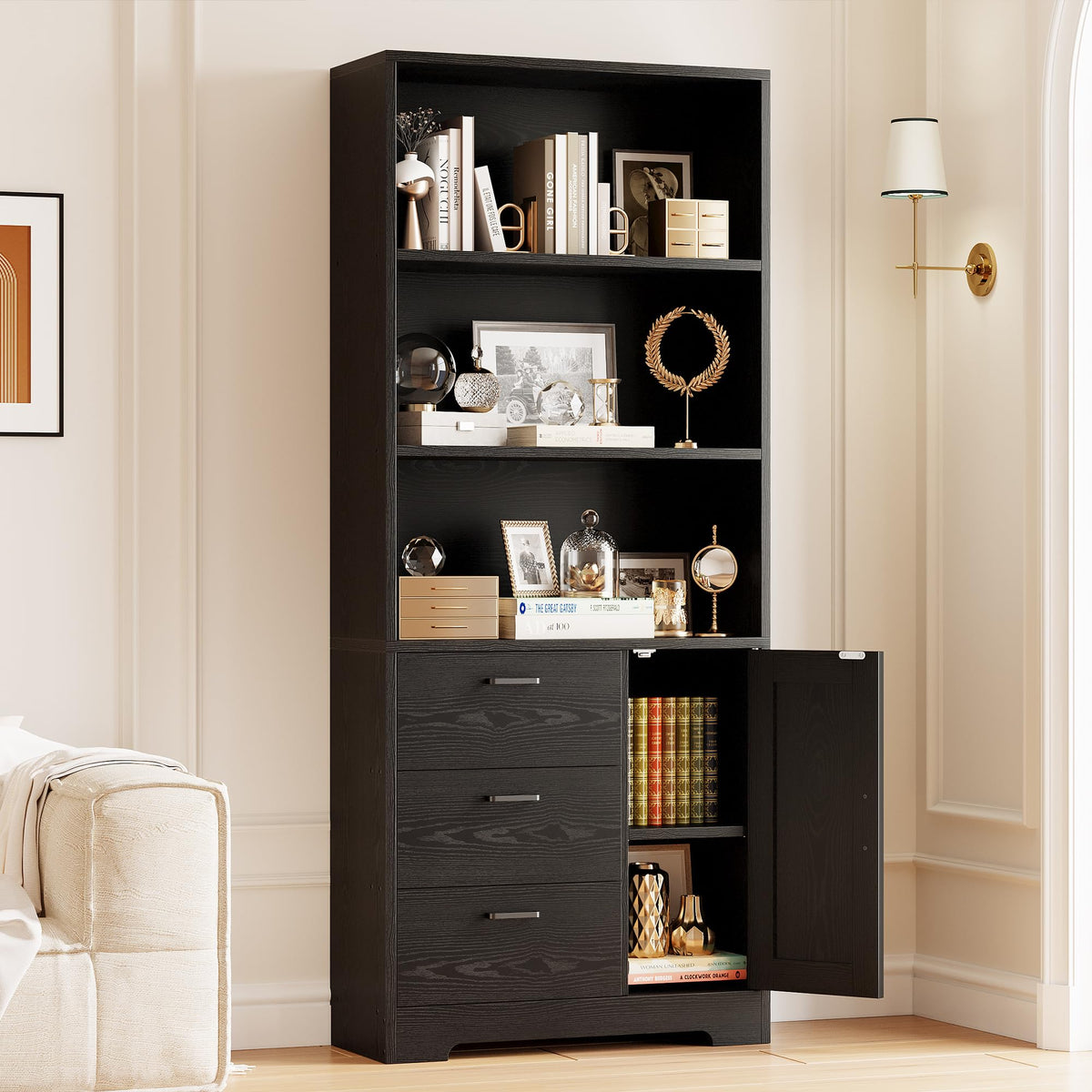 71 in Bookshelf with Doors and Drawers K91419