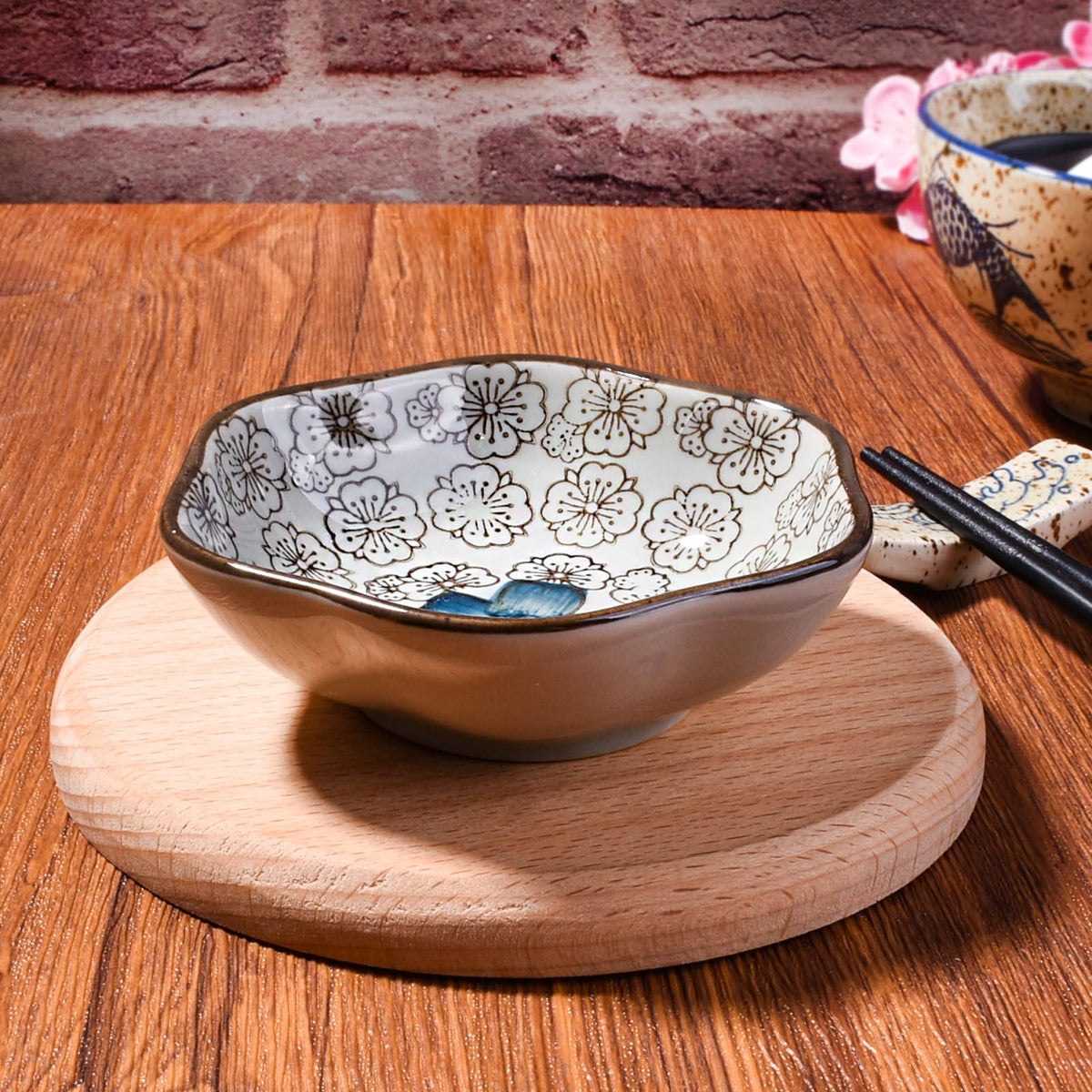 Hand-Painted Floral Ceramic Pinch Bowl Set, 12-Piece Mini Condiment Dishes J403482