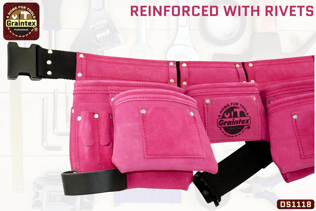Pink 8 Pocket Suede Leather Tool Belt B600