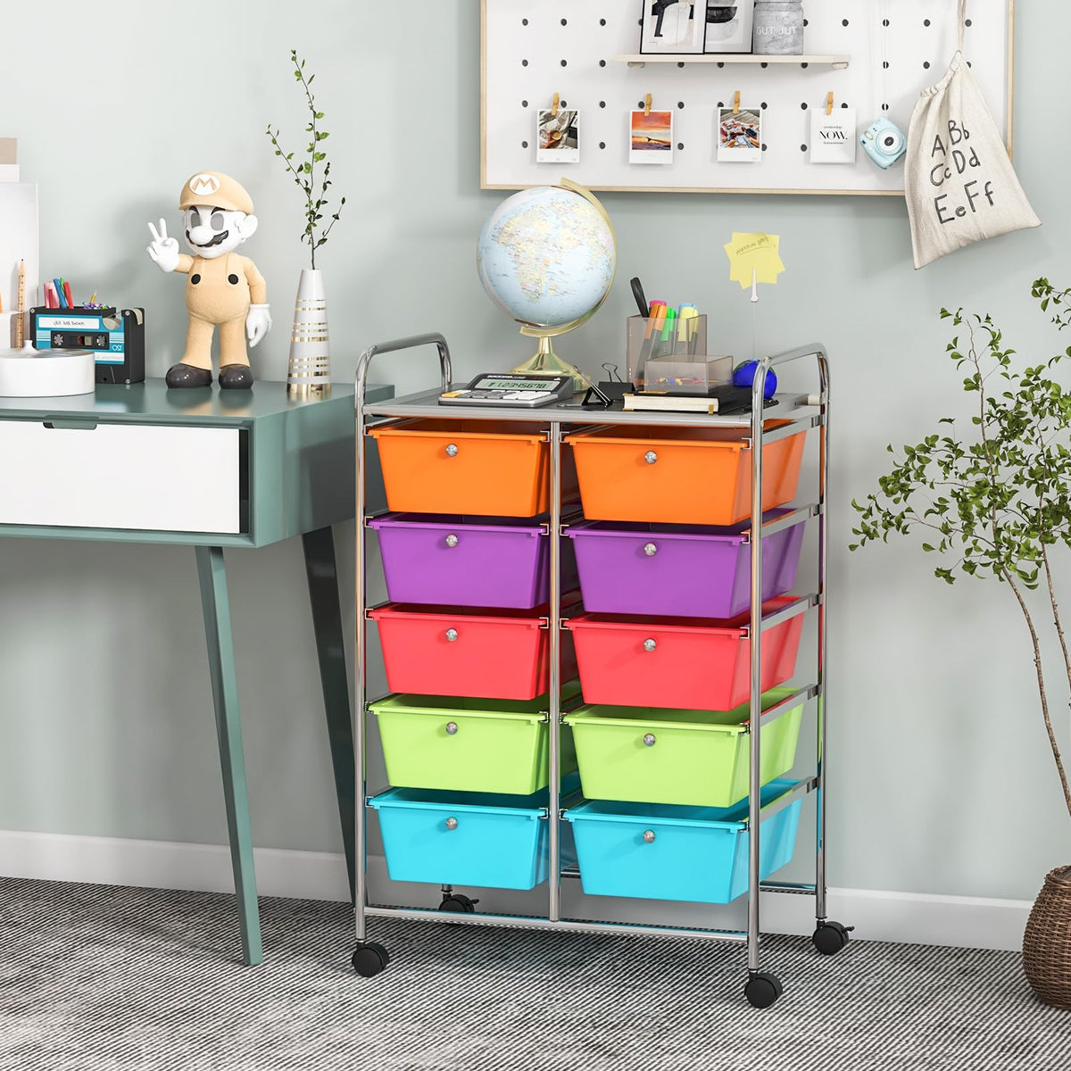 10 Drawer Rolling Storage Cart with Metal Frame S6120