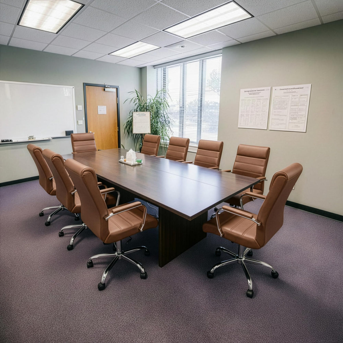 Brown Leather High Back Office Chair with Armrest E8212