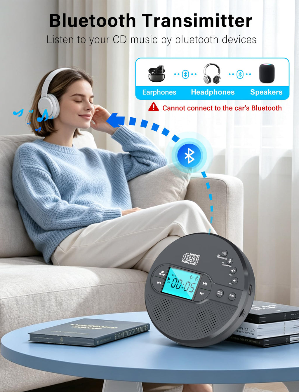 Portable CD Player with Bluetooth USB AUX FM Y381299