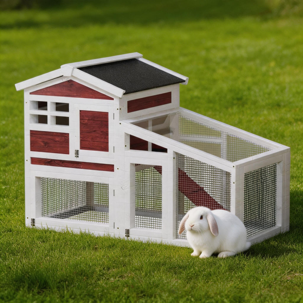 54" 2-Tier Wooden Rabbit Hutch with Run Z2013