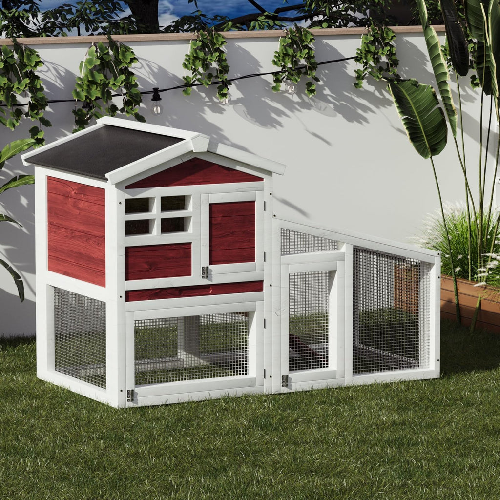 54" 2-Tier Wooden Rabbit Hutch with Run Z2013