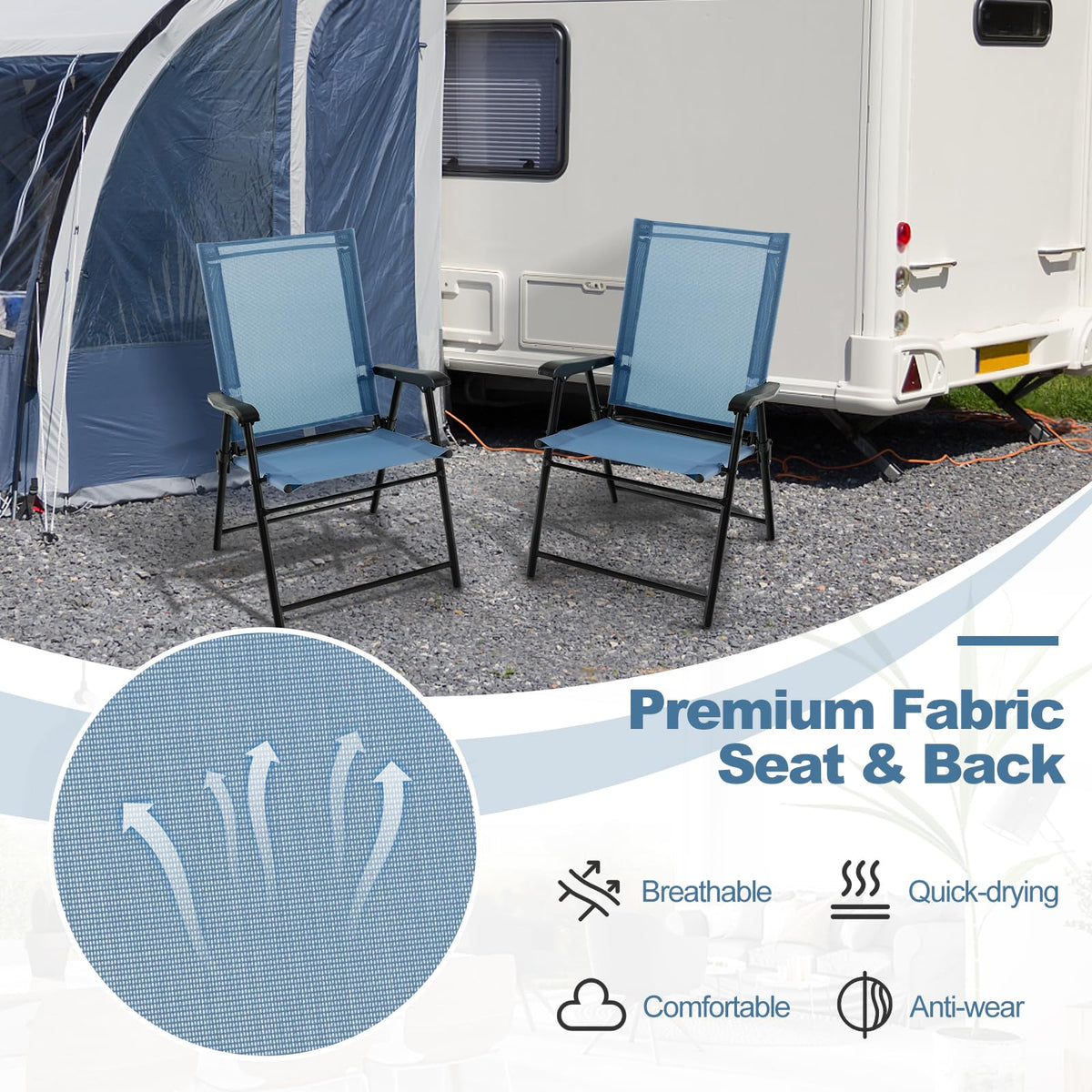 Blue Set of 2 Folding Sling Chairs I692061