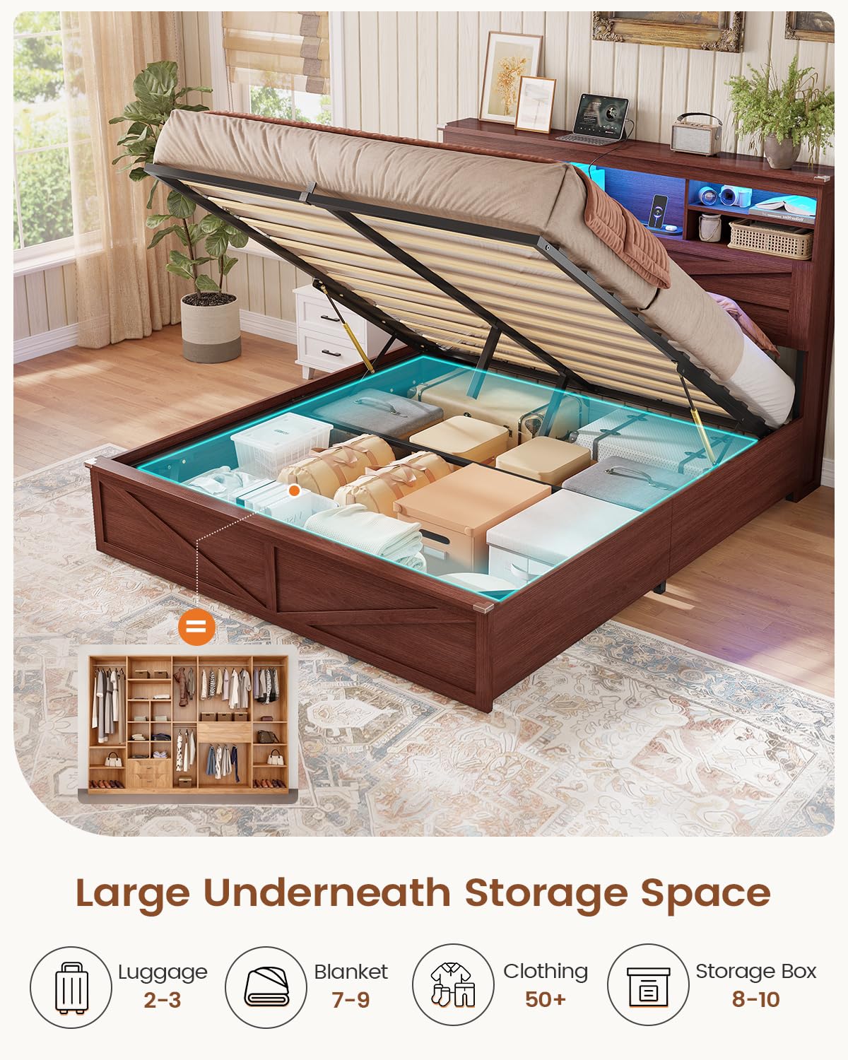 Queen Size Lift Up Storage Bed Frame M9505