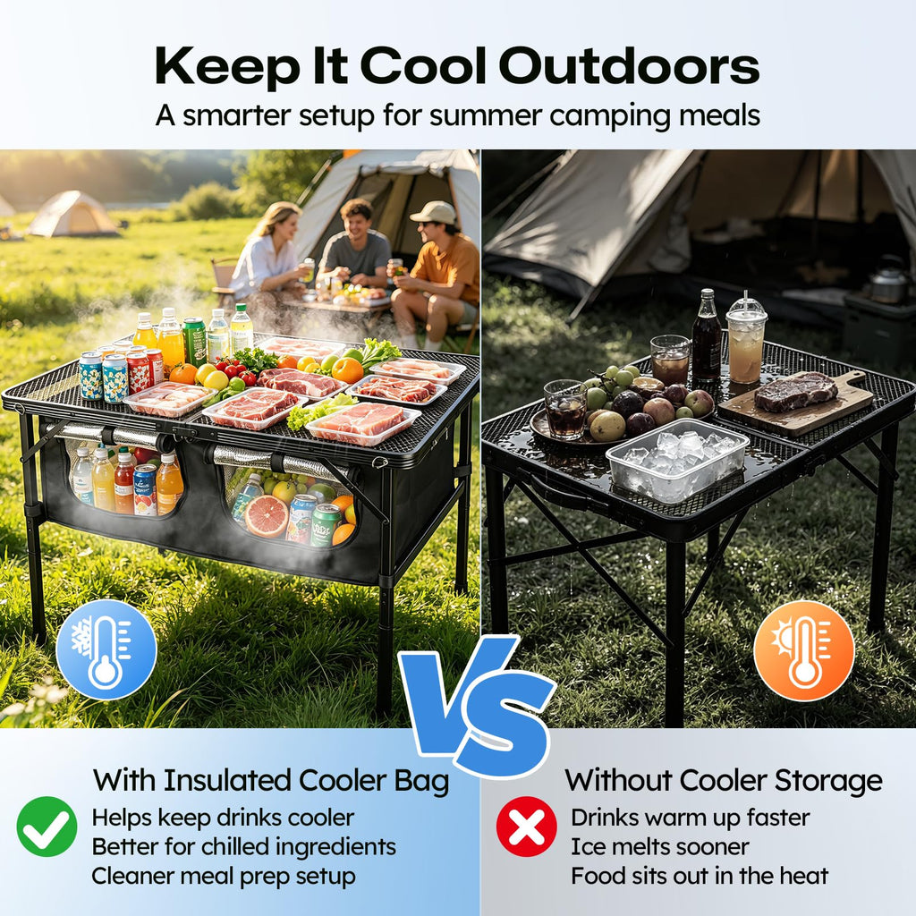 Folding Camping Table with Storage and Cooler Bag W9103