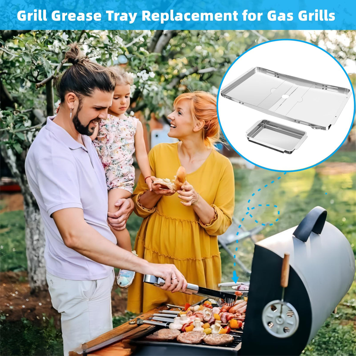 Adjustable Stainless Steel Grill Grease Tray with Catch Pan M297