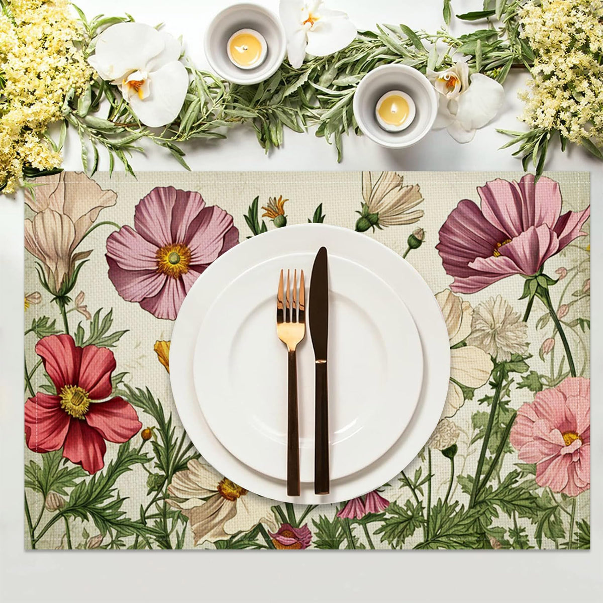 Floral Linen Placemats Set of 4 H356