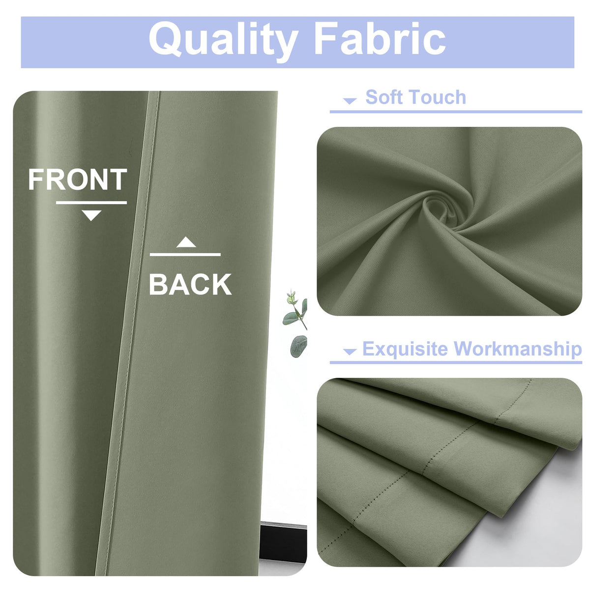 Sage Green Blackout Curtains, 72 Inch, 2 Panels Set R31915