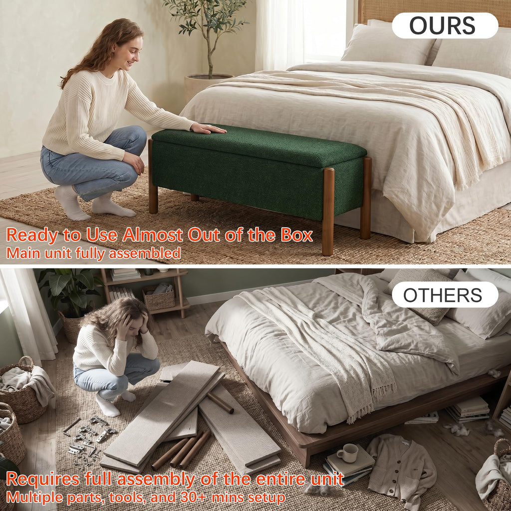 Green Fabric Upholstered Storage Bench P4037
