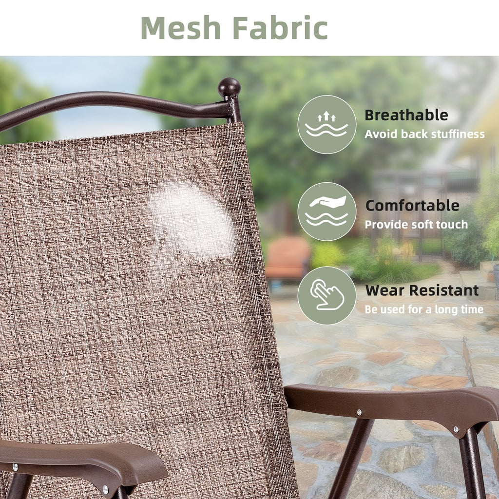 Set of 2 Brown Folding Patio Dining Chairs with Armrests D568