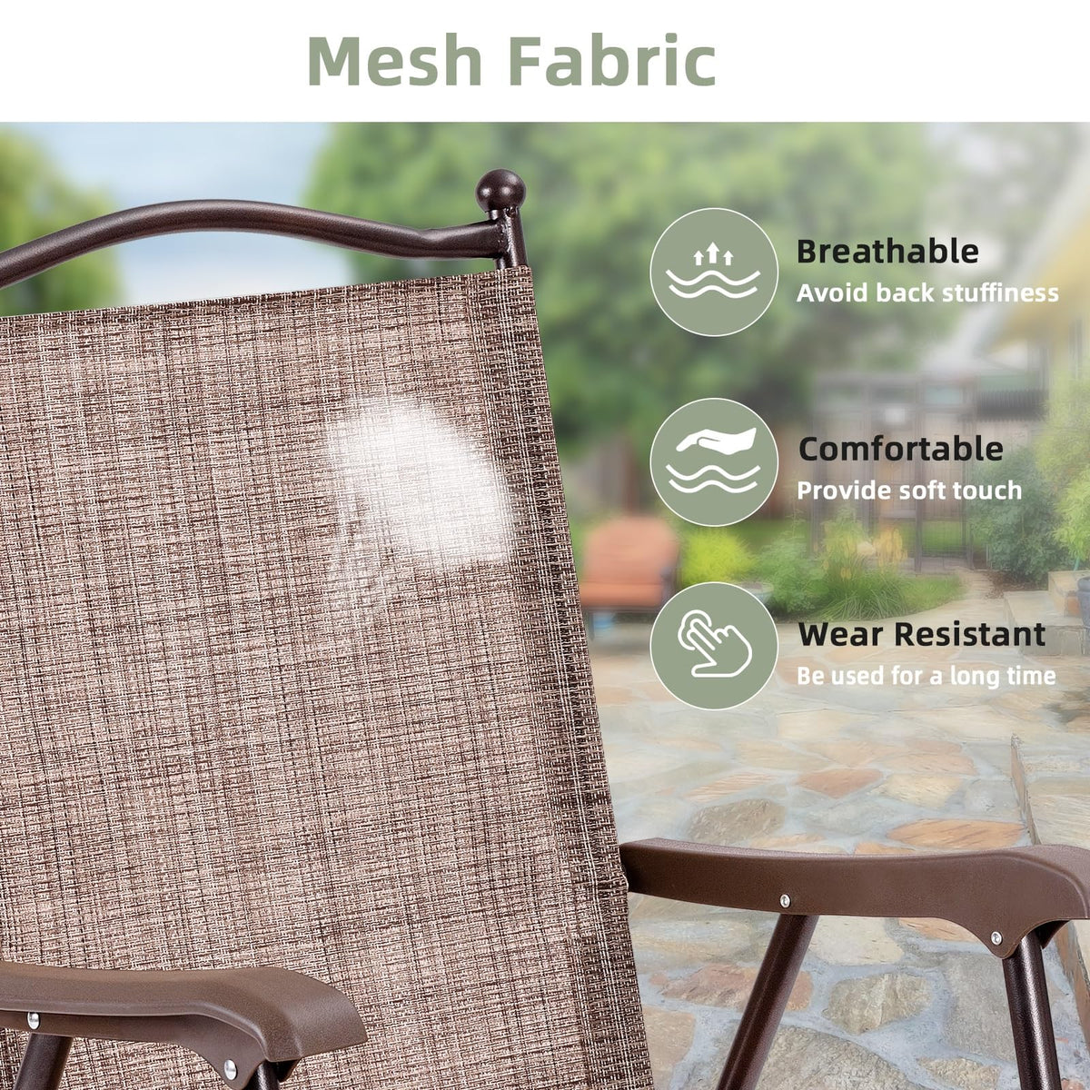 Set of 2 Brown Folding Patio Dining Chairs with Armrests D568