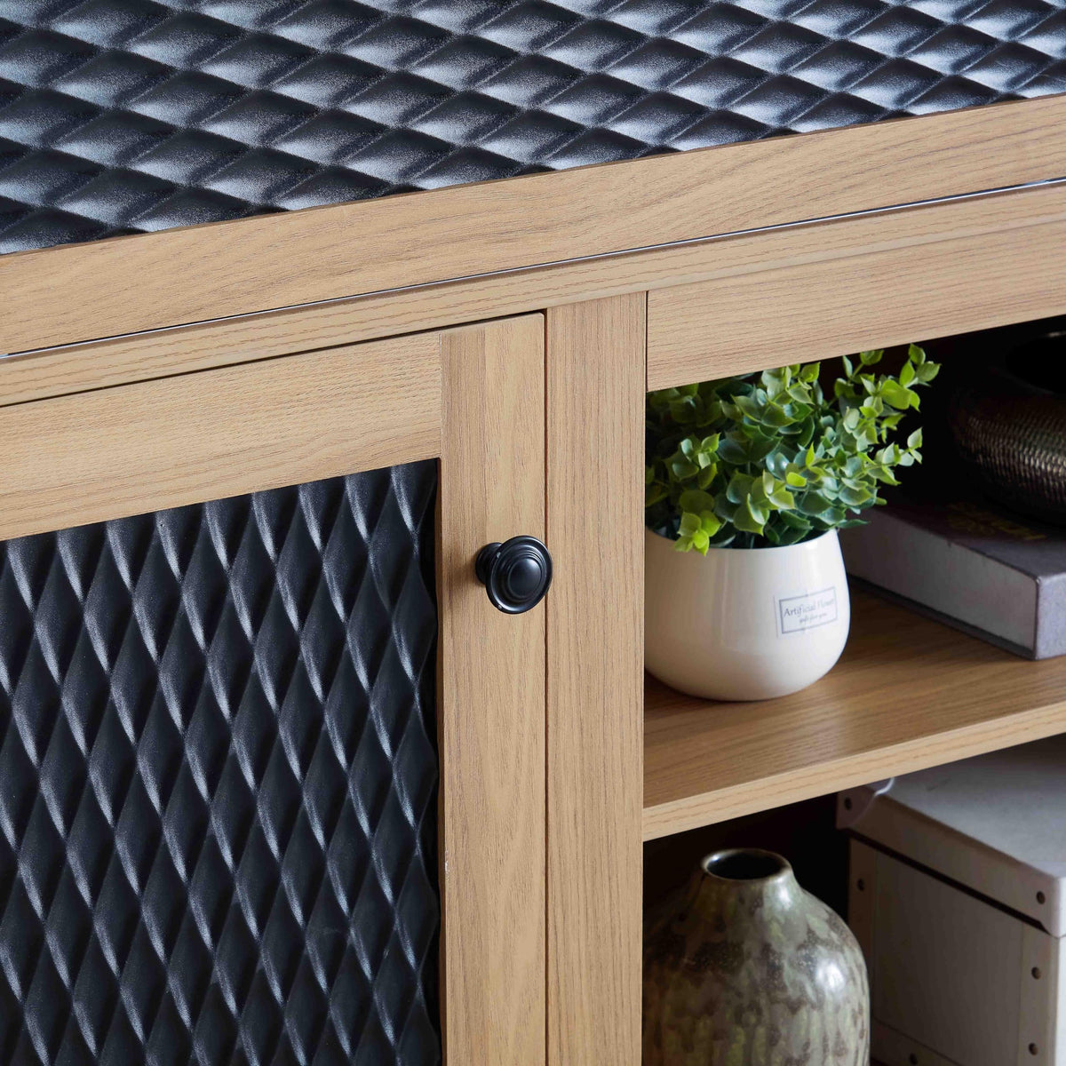 58 Inch Light Oak TV Stand with Sliding Doors F13876
